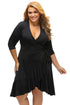 Sexy Black Whimsy Wrap Flounce Plus Size Dress